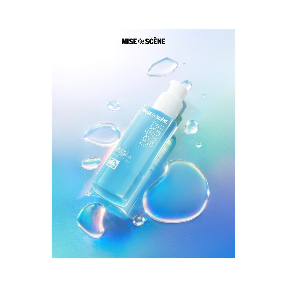 Frasco do Sérum Capilar Mise en Scène Perfect Serum Hydrating 80ml em posição vertical, fundo branco.